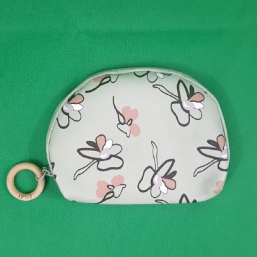 Ipsy Floral Mint Green Cosmetic Glam Bag